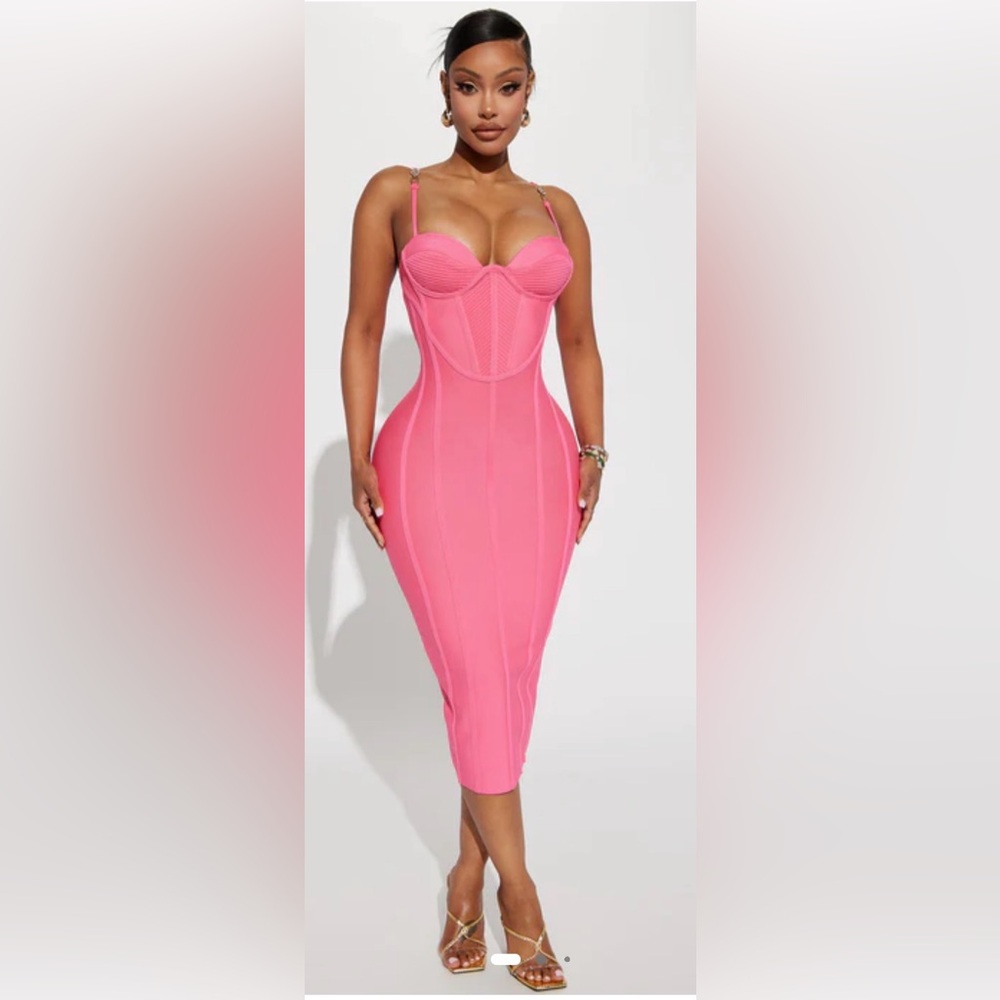 Fashion Nova Strapless Hot Pink Dress